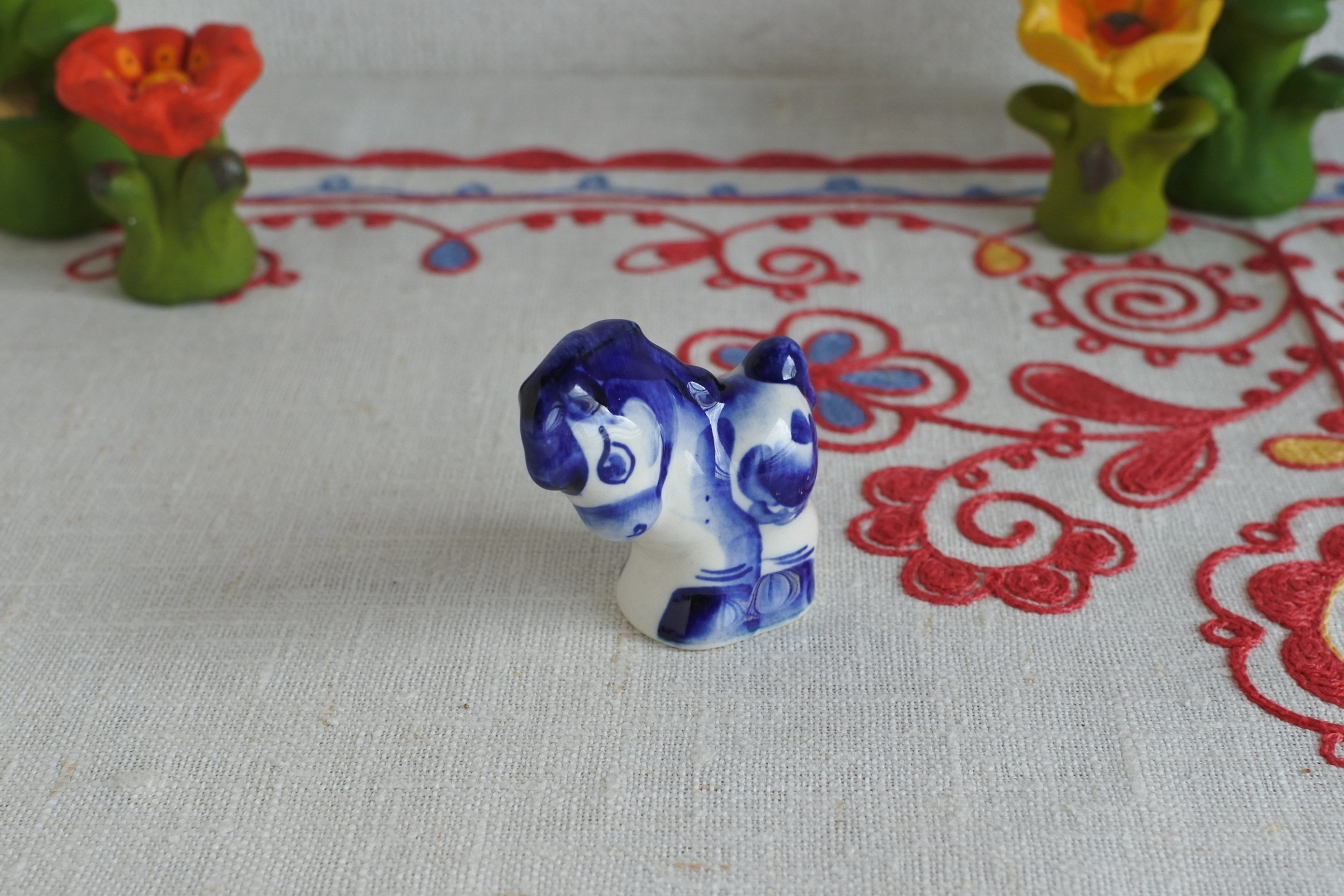 2026年干支午 ロシア製陶器 シベリアの青い馬 縁起物 ロシア雑貨いりえ