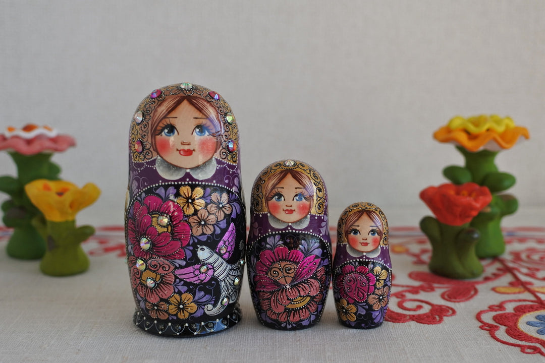 スベトラーナ・ジュルキナのマトリョーシカ　小鳥と大輪 3P