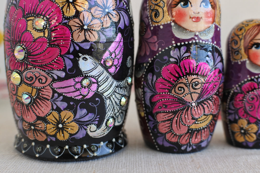 スベトラーナ・ジュルキナのマトリョーシカ　小鳥と大輪 3P