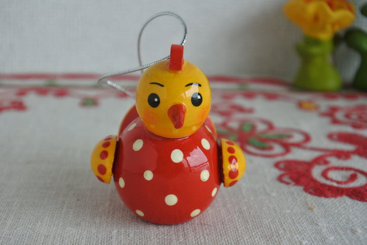 ロシア雑貨　木の人形　水玉の鳥
