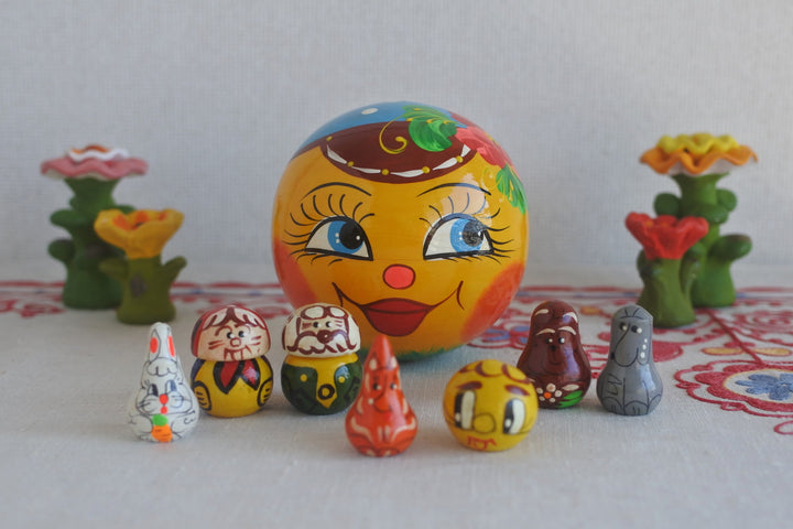 木のおもちゃ　ロシア民話おだんごパン　青い帽子